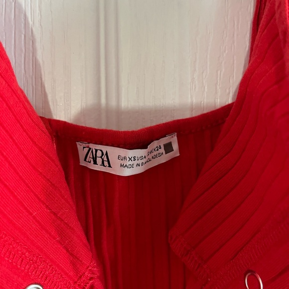 Zara Red Cotton Dress with Slit - Picture 2 of 2